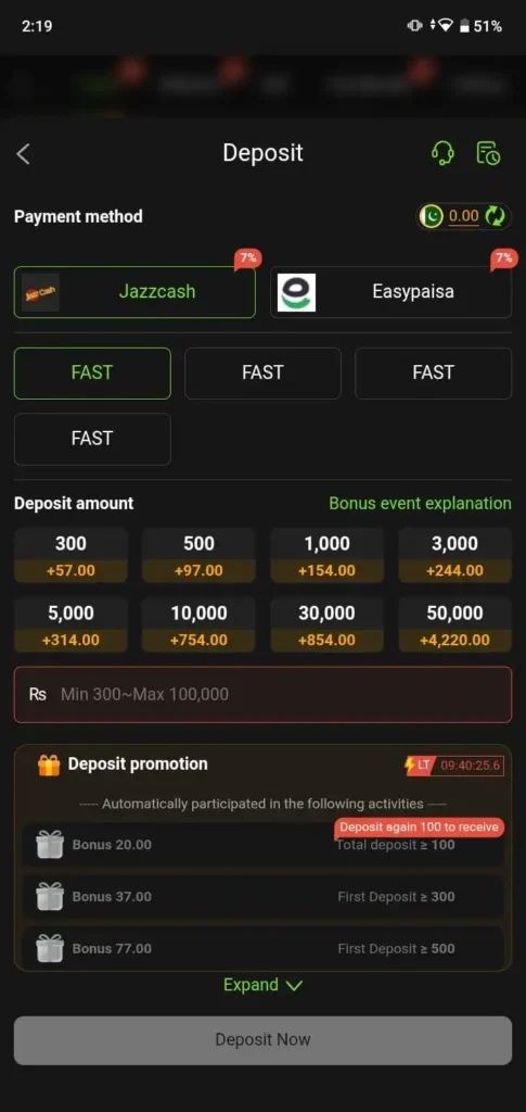 Y333 Game Deposit Section